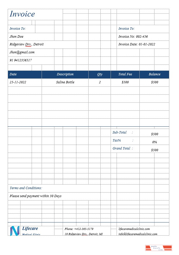 Simple Clinic Invoice Template PSD template